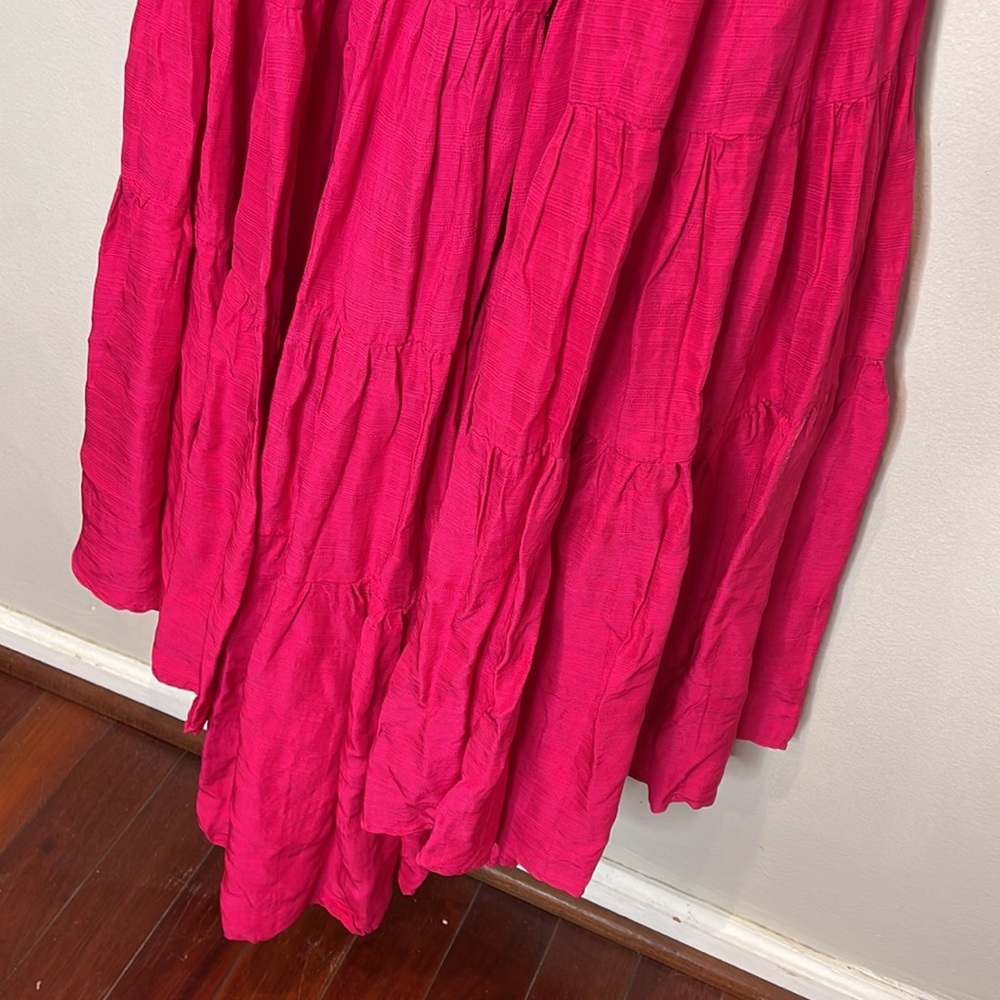 Anthropologie Let‎ Me Be Cutout Tiered Dress Open Back Maxi Hot Pink Extra-Small - Picture 8 of 10